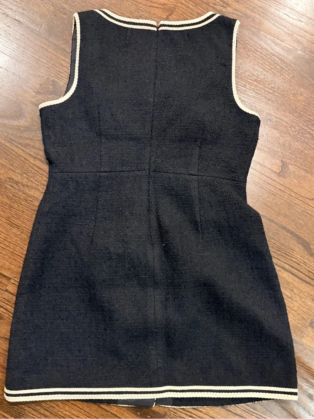 J. Crew Black Sleeveless Tweed Mini Dress with Cream Trim